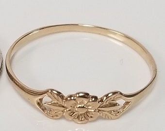 14K Size 2 3 4 5 6 Estate Vintage 14k Yellow Gold Flower Victorian Midi Pinky Baby Ring Baptism Detailed Band G12