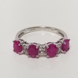 Sale Size 6.75 Estate 14k White Gold Natural Oval 1ct Ruby .05ct Diamond Ring Band Wedding Round Cut OJ49