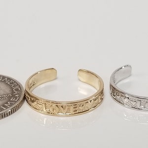 Size 1 to 5 Estate 14K Yellow or White Gold Love Heart Toe Midi Pinky Ring Adjustable Band CHOICE G59