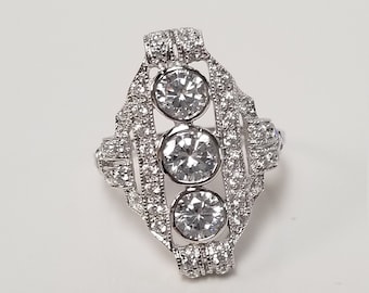 Size 7 8 9 Estate Sterling Silver 925 1ct Cz Diamond Stunning