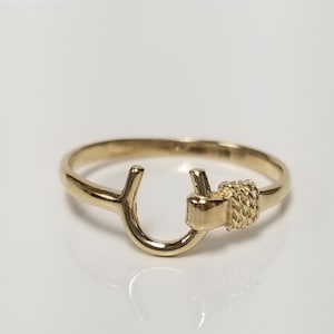 Size 7.25 Estate 14k Yellow Gold Horseshoe Rope Ring Band Cowgirl Pinky Authentic Lucky Rodeo G564
