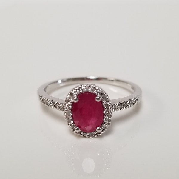 Size 6.75 Estate 14k White Gold Natural 1ct Ruby Single Cut .20ct Diamond Engagement Promise Birthstone Ring Stunning BC53