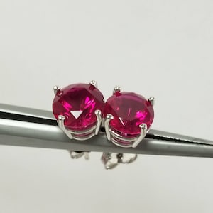 6mm Estate 14k White Gold 1.5ct Ruby Spinel Topaz Earrings Studs Stud GE52