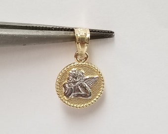 1/2" Estate 10k Yellow White Gold Angel Pendant Charm Cherub G253