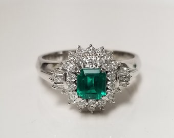 6.75 Grams Ring Size 6 Estate PT950 Platinum Natural .90ct Emerald Cut Diamond Wedding Engagement Band Ring 1ct PT900 OJ109