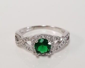 Size 6 7 8 Estate Silver Sterling 925 Created Synthetic .50ct Emerald Cz Diamond Princess Ring Baby Pinky R151