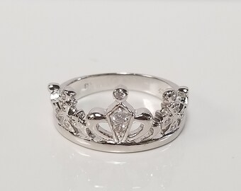 ⑤王冠RING中 Silver925 Cute Princess Crown Royal Regal Ring New .925 Sterling Silver Band