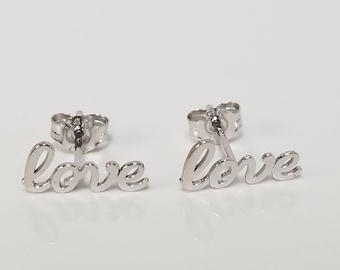 3/8" Estate New 14k White Gold Heart LOVE Studs Stud Earrings Anniversary Birthday G95