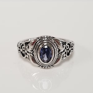 Estate Sterling Silver 925 Created .50ct Tanzanite Blue CZ Filigree Antique Victorian Ring Band R144