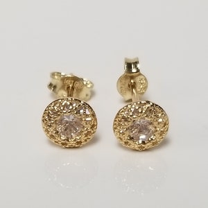 6mm Sale Estate New 14k Yellow Gold .50ct Cz Diamond Star Flower Crown Filigree Earrings Studs Stud Art Deco GD11-03
