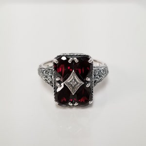 Sale Size 6 or 7 Estate Sterling Silver 925 Natural Garnet 2ct Dark Red Diamond Cocktail Vintage Antique Style Ring MS1-01