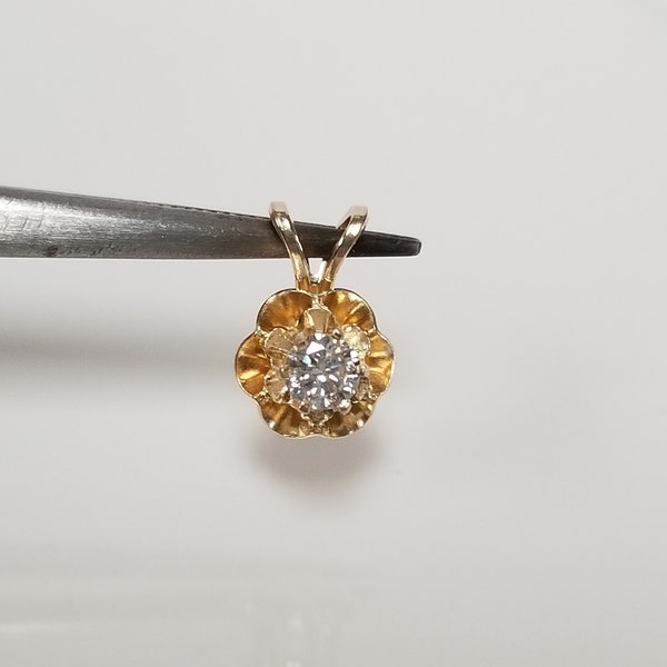 Sale SI2 H Sale Estate 14k Yellow Gold .15ct Diamond Pendant Stunning Charm Buttercup .20ct .30ct GS2378-0