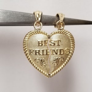 3/4&quot; Estate 10k Yellow Gold Best Friends Heart Pendant Charm G537