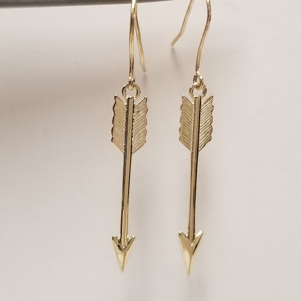 Sale 1.5" Estate 10k Yellow Gold Cupid Arrow Studs Earrings Anniversary Birthday Sweetheart OJ92