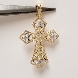 1.25&quot; Estate 14k Yellow White Gold Cross Love God Victorian Filigree Charm Pendant G606