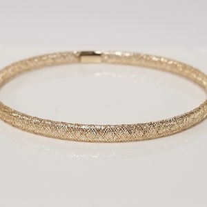 1.23 Grams Sale 2.25" Estate 14k Yellow Gold 4mm Mesh Bracelet Bangle Cuff Diamond Cut Stretch G250