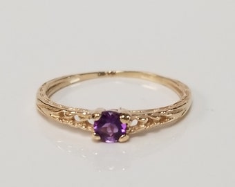 Size 3 Estate 14k Yellow Gold Natural .10ct Amethyst Round Cut Midi Ring Girl Daughter G88