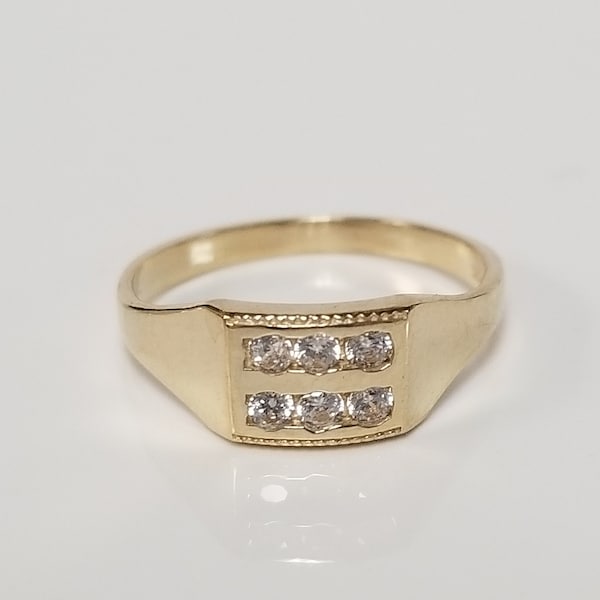 Size 3 Estate 10k Yellow Gold .10ct Cz Diamond Band Midi Pinky Detailed Ring Baby Baptism G324