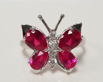 Lex & Lu Sterling Silver Stackable Expressions Cr Ruby & Cr Sapphire Butterfly Ring LAL12139 Lex & Lu Sterling Silver Stackable Expressions Cr Ruby & Cr Sapphire Butterfly Ring LAL12139