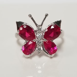 Sale Estate Sterling Silver 925 Ruby Red Cz Diamond Accents Butterfly Ring R19-5