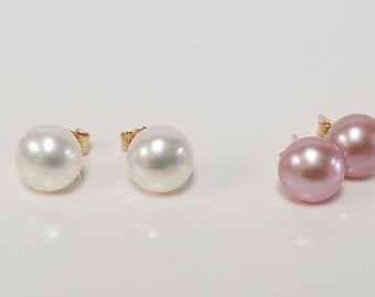 CHOICE 6mm 7mm Estate 14k Yellow Gold Natural White or Pink Pearl Studs Earrings Stud GE31