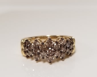 Sale Ring Size 6 or 7 Estate 10k Yellow Gold 1ct Champagne Diamond Heart Cocktail Pinky Cluster Waterfall Ring BC98-02