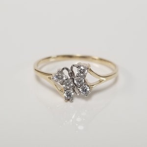 Sale Size 6.5 Estate 10k Yellow Gold .10ct CZ Diamond Butterfly Pinky Mid Birthstone Ring G231