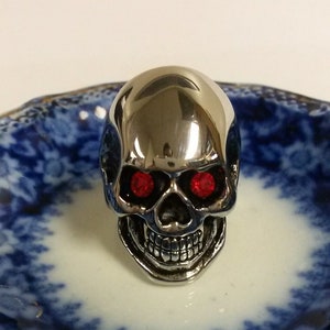 Size 8 or 9 Estate Stainless Steel Skull Orange Garnet Ruby Bones Red