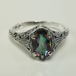 Anillo de cóctel con filigrana de topacio místico arcoíris de 1 ct en plata de ley 925 talla 5, 6, 8 y 9 JL487