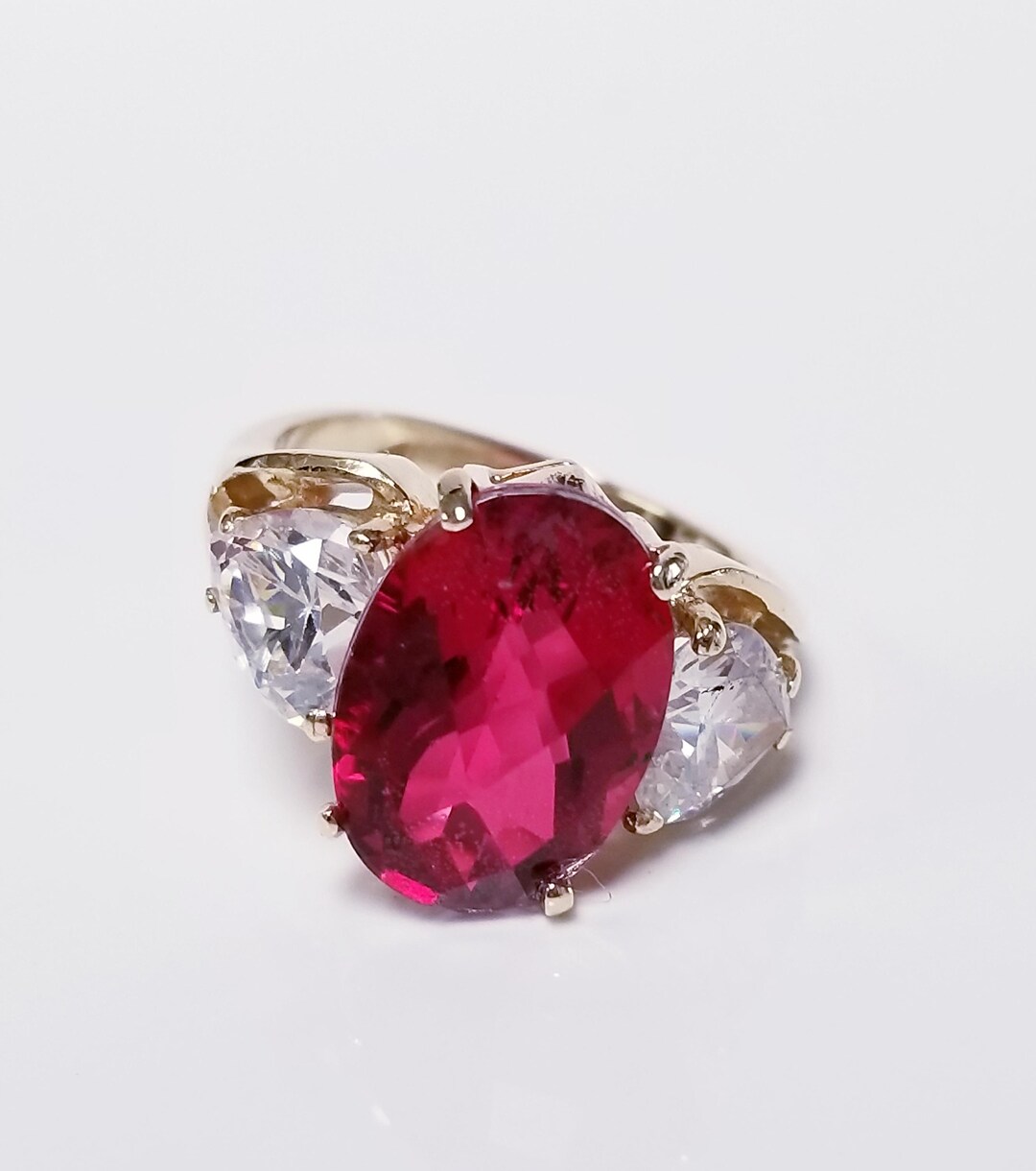 6.20 Grams Sale Size 7 Estate 10k Yellow White Gold Red Created Ruby ...