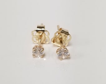 2.6mm New 14k Yellow Gold CZ .10ct Diamond Studs Earrings Backs Birthday Youth Daughter GE10-5