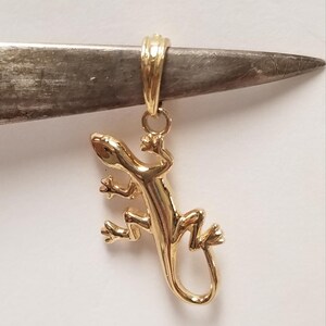 May include: A gold-toned lizard pendant charm with a detailed design. The pendant has a loop at the top for attaching to a chain or bracelet.