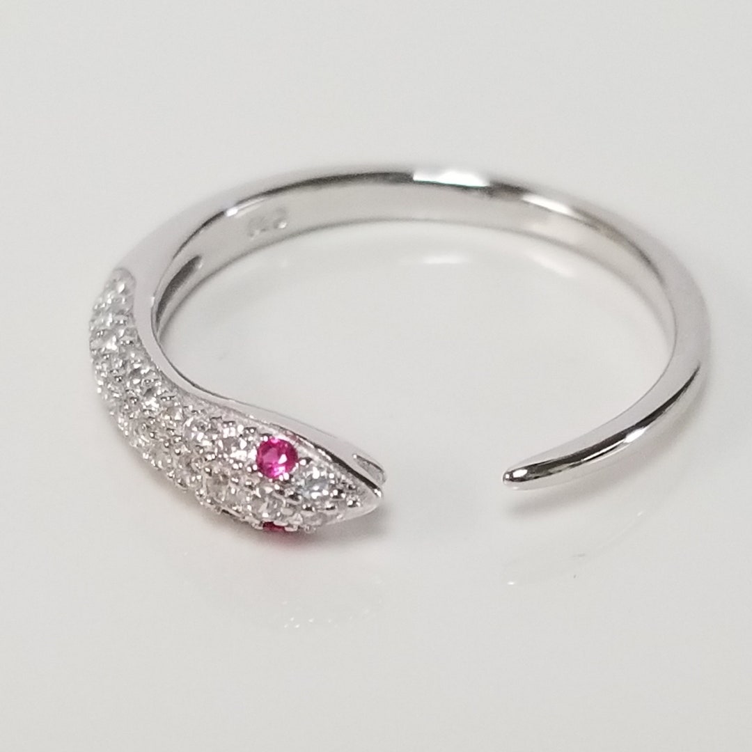 Estate Sterling Silver 925 Red Ruby Pink Ice Cz Diamond Eyes Snake Ring ...