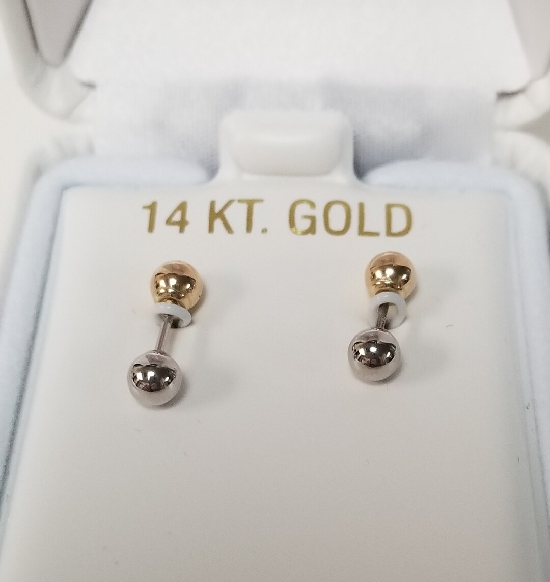 4mm New 14k Yellow White Gold Ball Reversible Studs Earrings Etsy