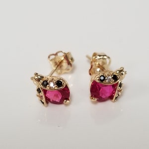 14k gult guld tillverkat 0,50ct rubin 0,5ct CZ vit svart diamant nyckelpiga skalbagge örhängen örhänge 0,30ct 0,40ct GE40-2
