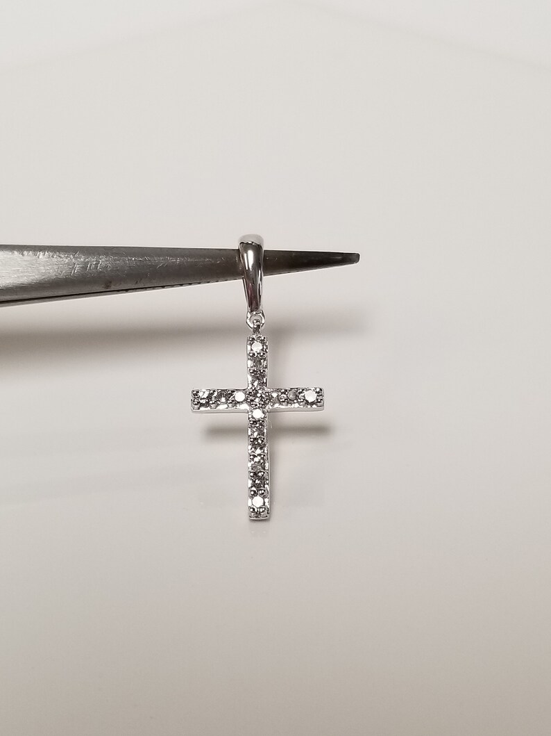 3/4 Estate 10k White Gold .075ct Diamond Cross Pendant Anniversary Birthday Baptism BC19-02 image 4