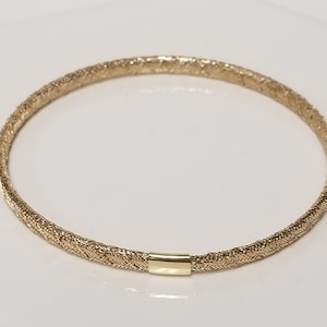 1.0 Gram Sale 2.25&quot; Estate 10k Yellow Gold 4mm Mesh Bracelet Bangle Cuff Diamond Cut Stretch G634