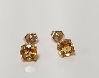 Old Stock Estate New 10k Yellow Gold Lemon 1ct Natural Citrine Earrings Studs Stud Round Cut GE11-2