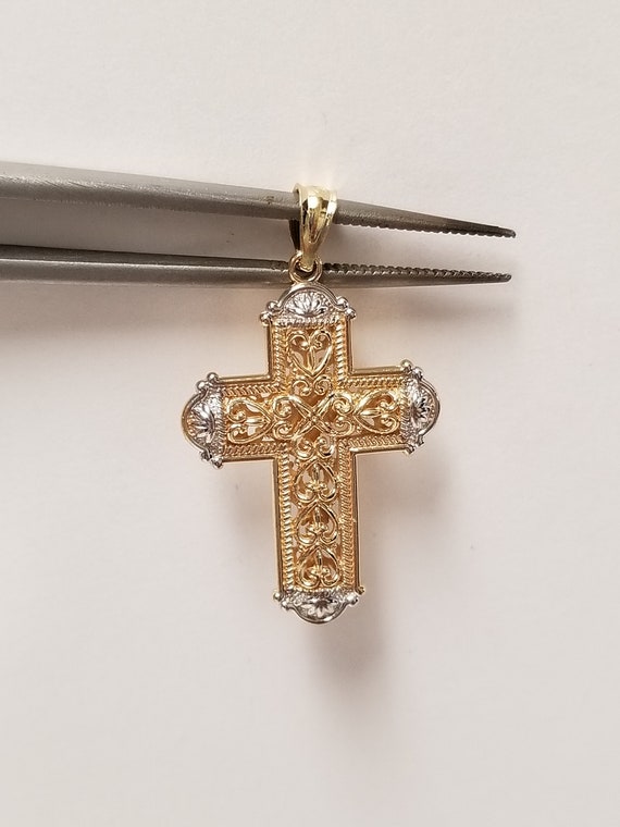 Sale 1.25" Estate 14k Yellow White Gold Cross Love