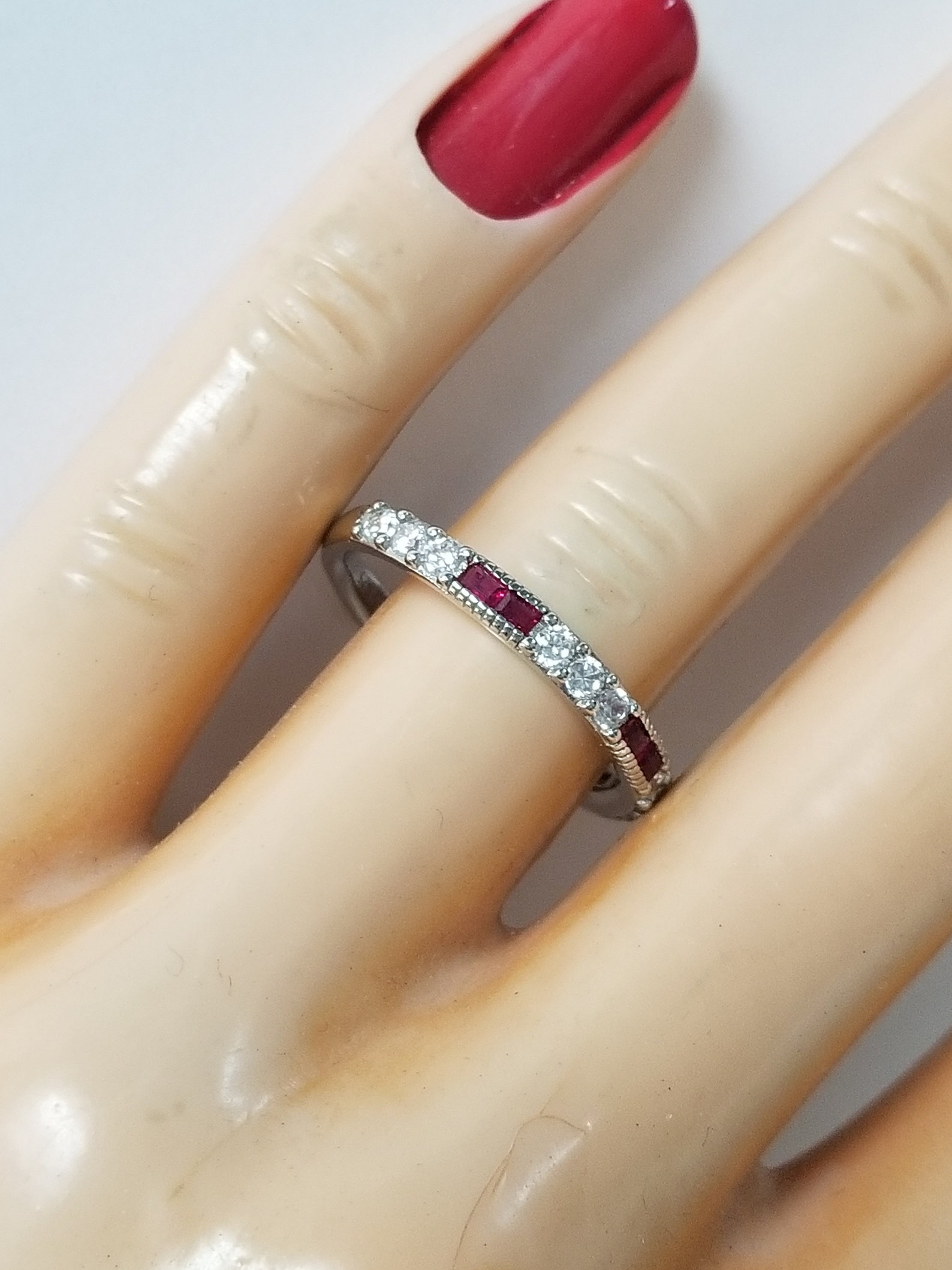 Size 6 7 or 8 Estate Sterling Silver 925 Ruby .25ct Gem Red Cz Diamond ...