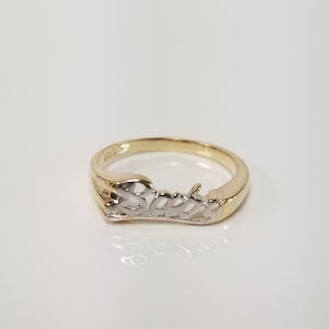 Sale Size 3.25 Estate 10k Yellow White Gold Baby Ring Spelled Cursive Letters Midi Infant Pinky G47