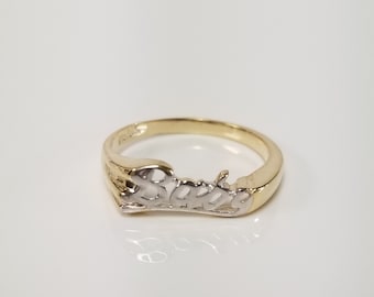 Sale Size 3.25 Estate 10k Yellow White Gold Baby Ring Spelled Cursive Letters Midi Infant Pinky G47