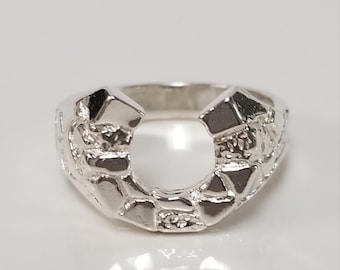 Size 9 or 10 Sterling Silver 925 Horseshoe Horse Lucky Nugget Ring