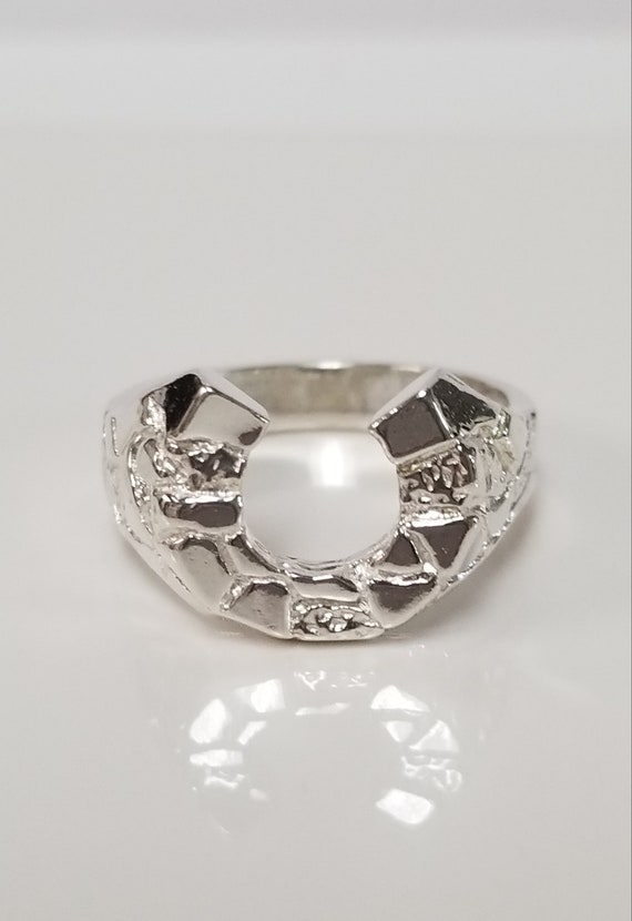 Size 9 or 10 Sterling Silver 925 Horseshoe Horse Lucky Nugget Ring