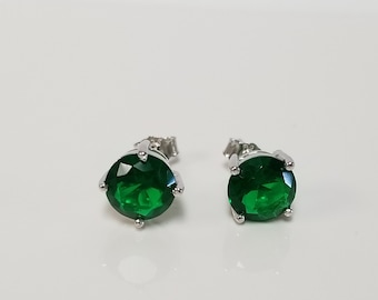 Choice 5mm 6mm 7mm 8mm 9mm Estate New Sterling Silver 925 Green 1ct 2ct 3ct Cz Emerald Earrings Studs Stud E49-01