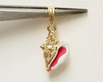 1.94 Grams Sale 3/4" Estate 14k Yellow Gold Conch Enamel Shell Pendant Beach Charm Anklet Ocean Diamond Cut G678