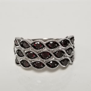 Ring Size 7 Estate Sterling Silver 925 Red 1.25ct Diamond Round Wedding Birthstone Ring 1ct BC165