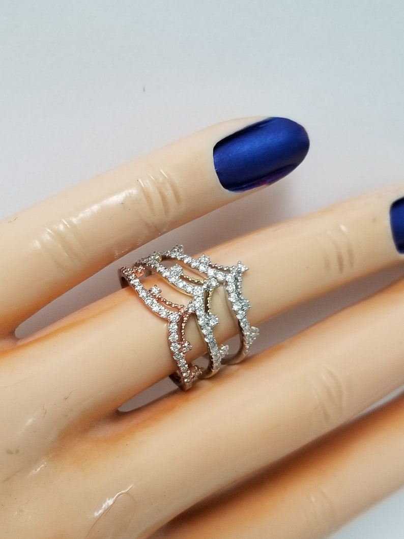 CHOICE Size 7 Estate 10k White Yellow Rose Gold Princess Crown .20ct Heart Diamond Ring Eternity DNG108
