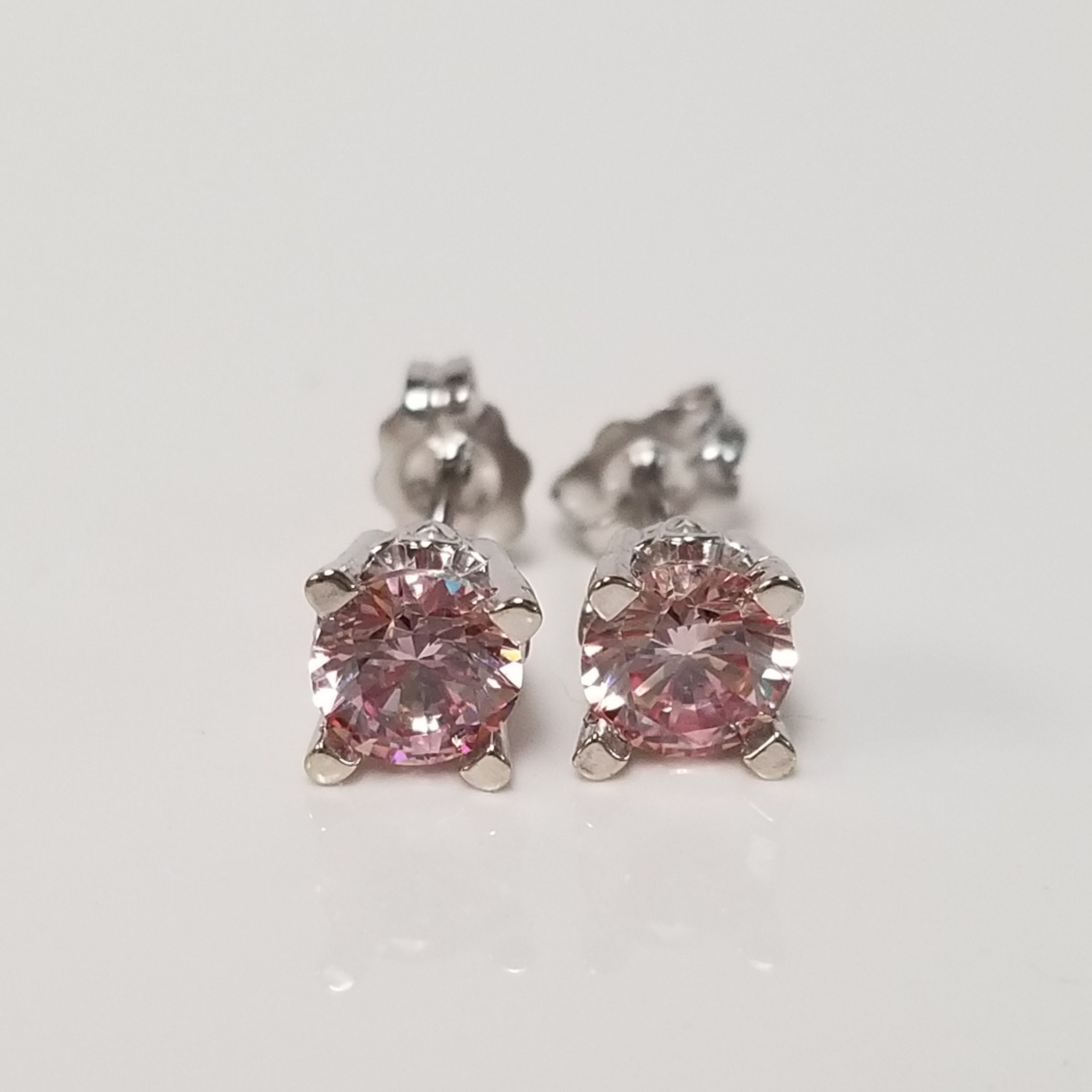 5mm Estate New 14k White Gold Mystic 1ct CZ Lab Morganite Swarovski Faceted Pink Scroll Earrings Studs Stud GE385