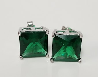 5mm 6mm 7mm or 9mm Estate Sterling Silver 925 Green 8cts Emerald Earrings Studs Stud E42